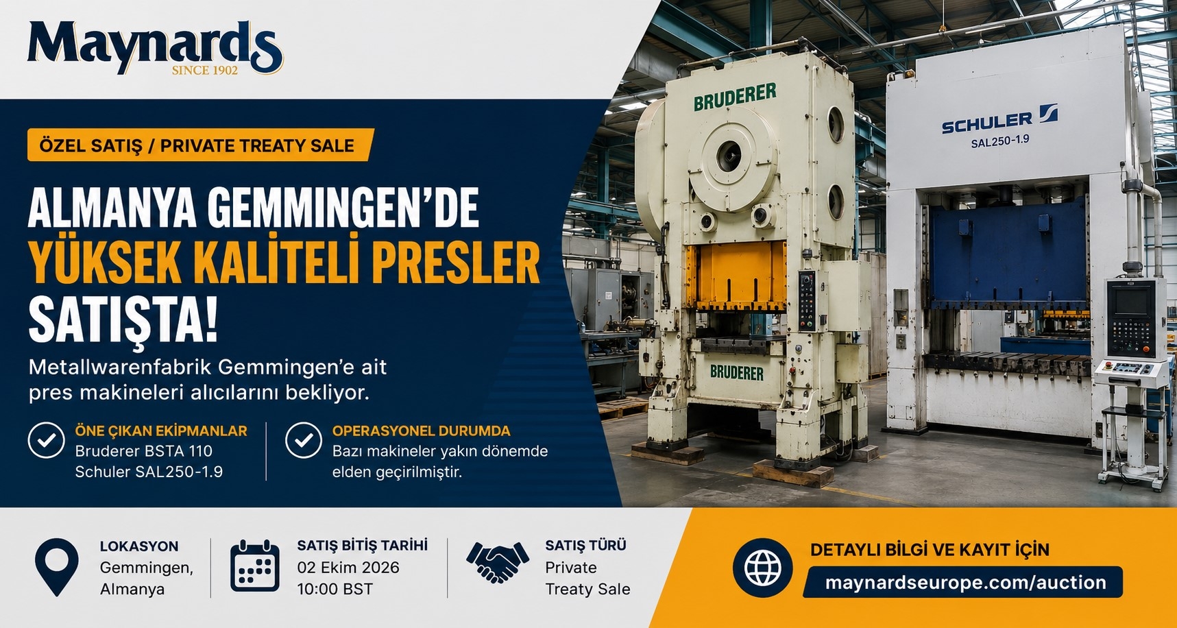 Almanya’daki Metallwarenfabrik Gemmingen Presleri Satışta