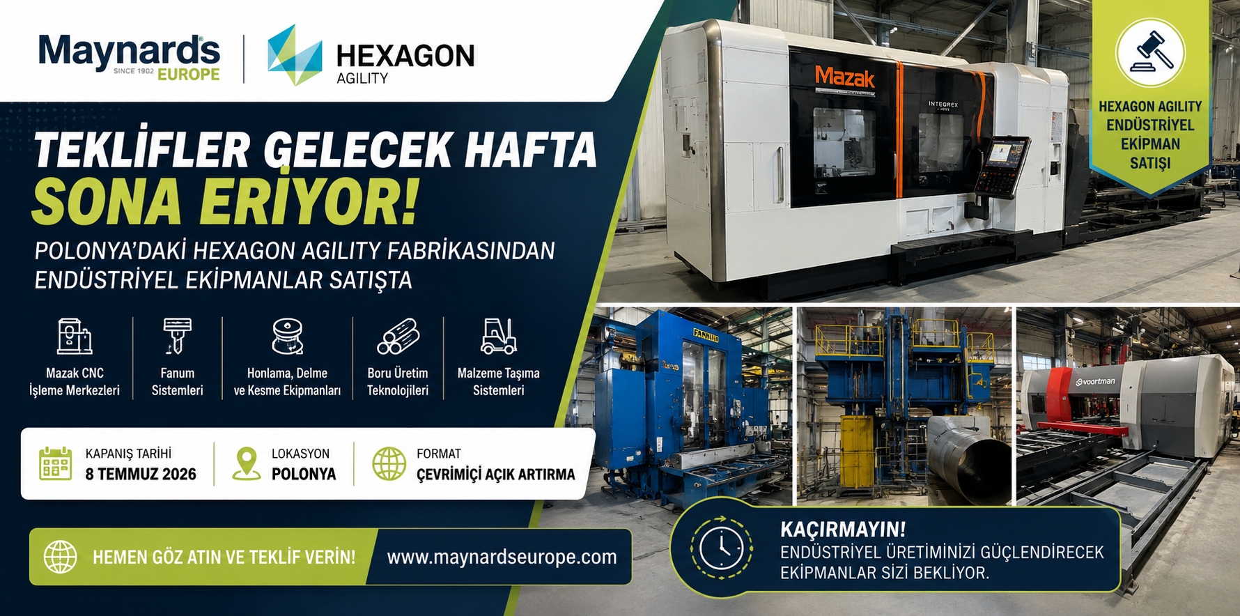 Hexagon Agility Polonya Fabrikası Ekipmanları Açık Artırmada | Mazak ve Fanum Sistemleri Satışta