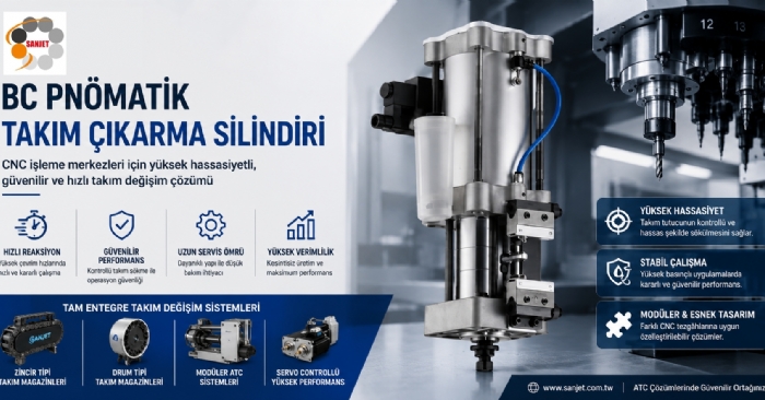 Sanjet International BC Pnömatik Takım Çıkarma Silindiri ile CNC Tezgâhlarda Verimli Takım Değişimi