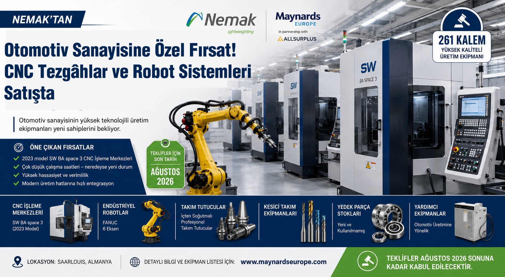 Otomotiv Sanayisine Özel Fırsat! CNC Tezgâhlar ve Robot Sistemleri Satışta